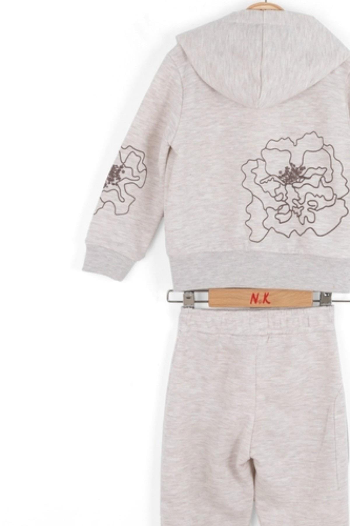 Nk Kids Kız Çocuk 1-4 Yaş Çiçek Baskılı Fermuarlı Eşofman Takımı Krem