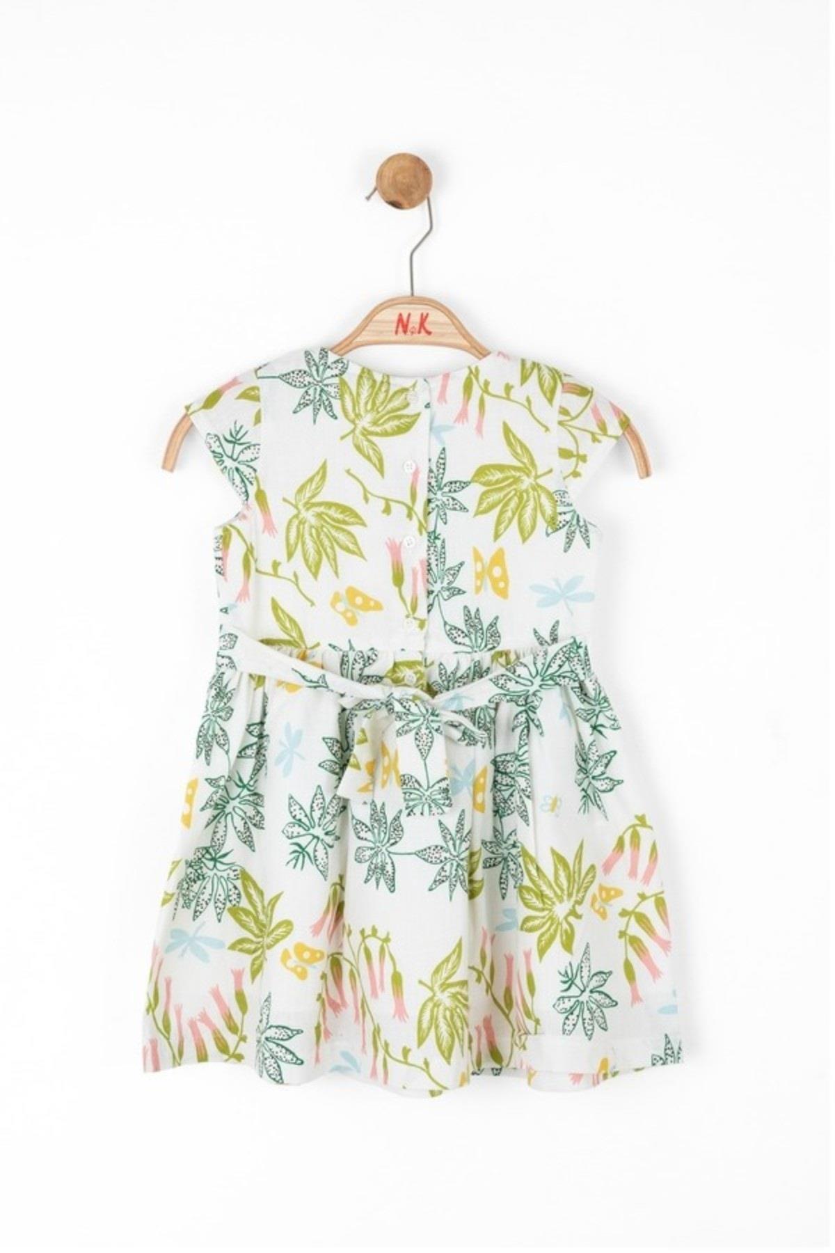 Nk Kids Kız Çocuk 1-4 Yaş Desenli %100 Pamuk Elbise 76612 Krem