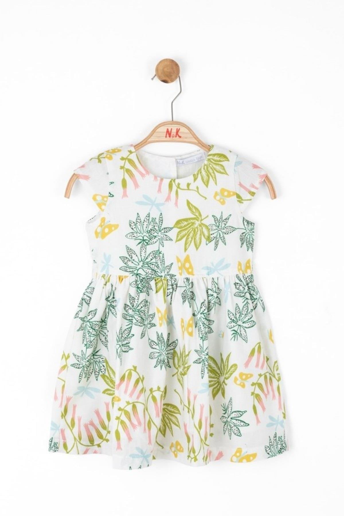 Nk Kids Kız Çocuk 1-4 Yaş Desenli %100 Pamuk Elbise 76612 Krem