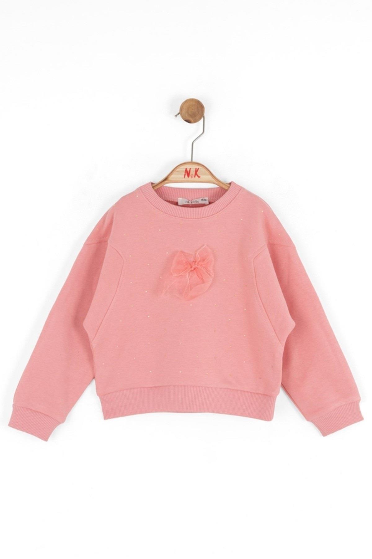 Nk Kids Kız Çocuk 1-4 Yaş Fiyonk Detaylı Taşlı Sweatshirt Pembe