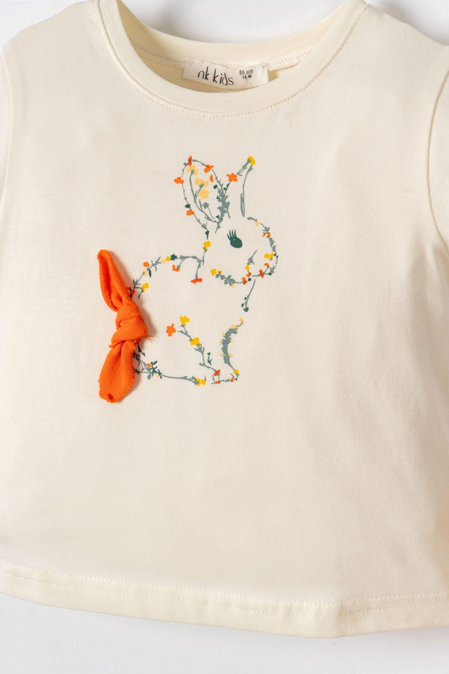 Nk Kids Kız Çocuk 1-4 Yaş Tavşan Baskılı Kısa Kol T-shirt Krem