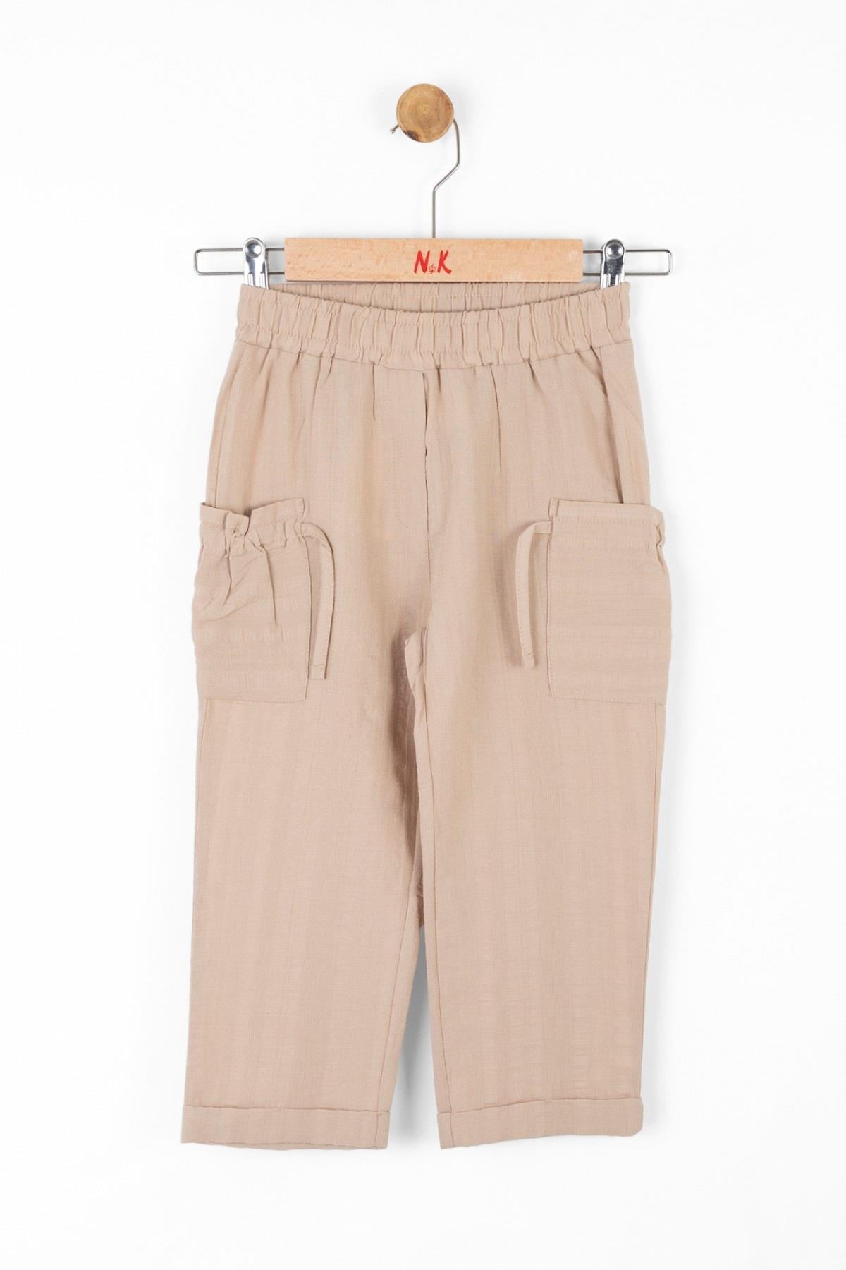 Nk Kids Kız Çocuk %100 Pamuk Duble Paça Pantolon 56501 Bej