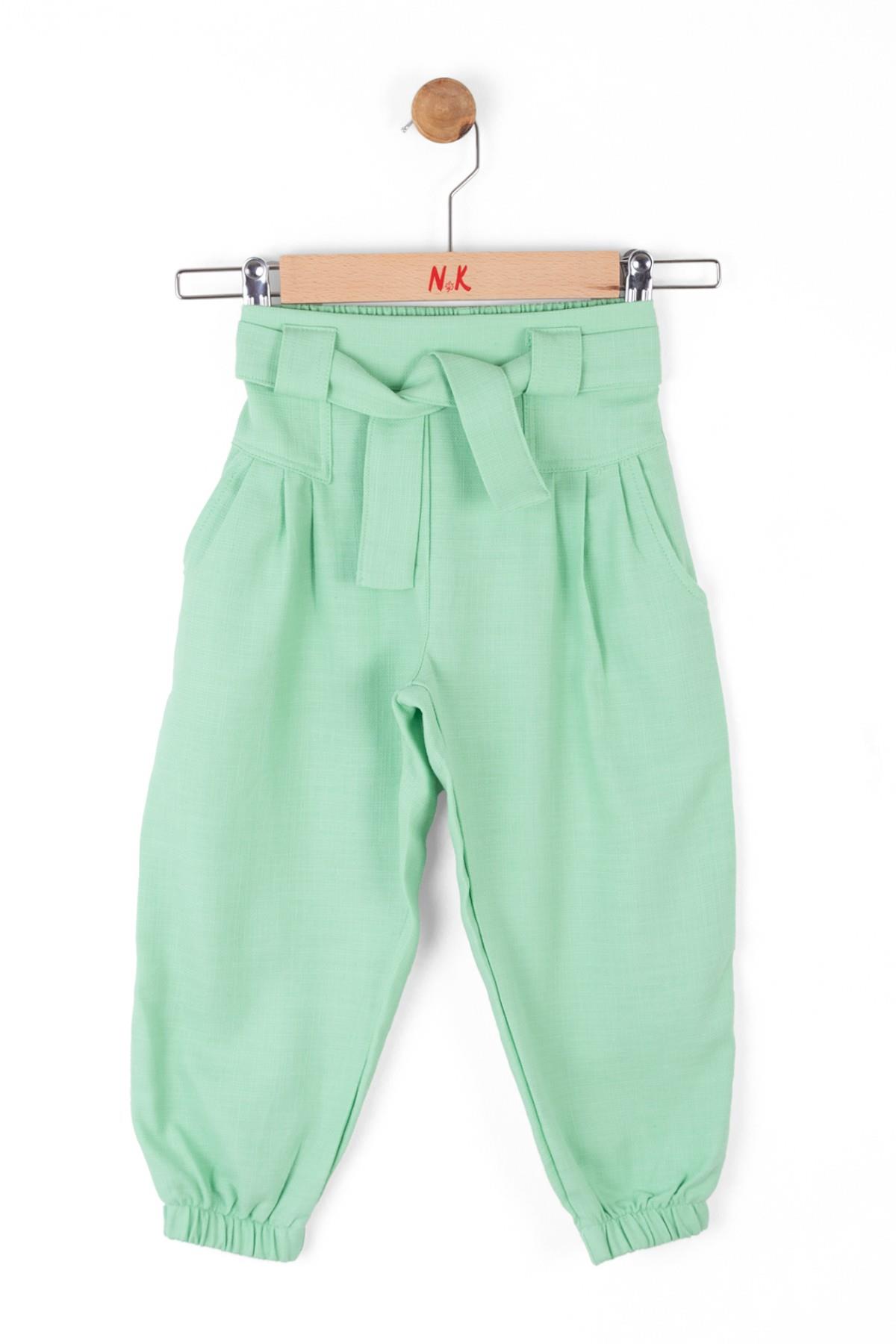 Nk Kids Kız Çocuk %100 Pamuk Kemerli Pantolon 56510 Yeşil