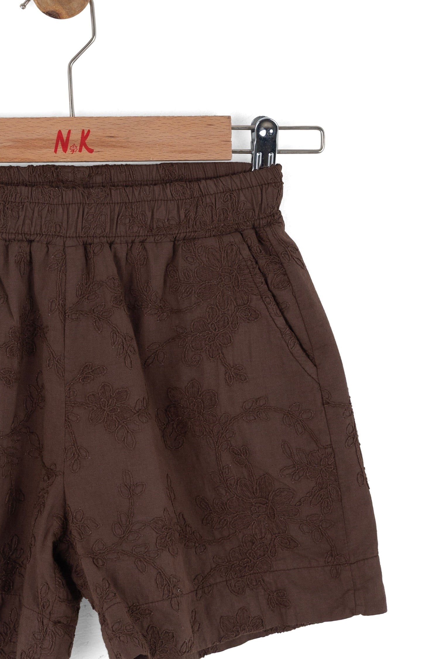 Nk Kids Kız Çocuk 4-8 Yaş Cep Detaylı  Fistolu Keten Şort Kahverengi