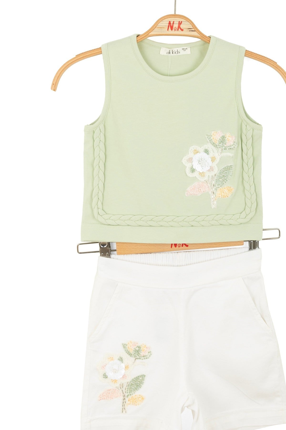 Nk Kids Kız Çocuk 4-8 Yaş Çiçek İşlemeli Şortlu Takım Mint
