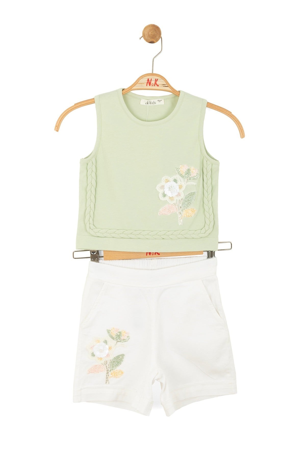 Nk Kids Kız Çocuk 4-8 Yaş Çiçek İşlemeli Şortlu Takım Mint