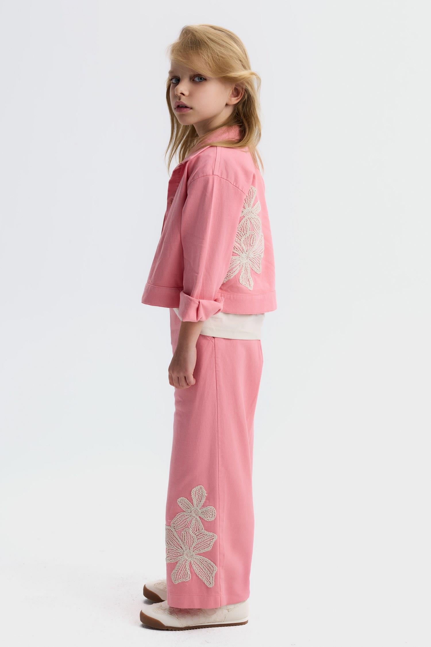 Nk Kids Kız Çocuk 4-8 Yaş Çiçek İşlemeli Renkli Denim Ceket Pembe