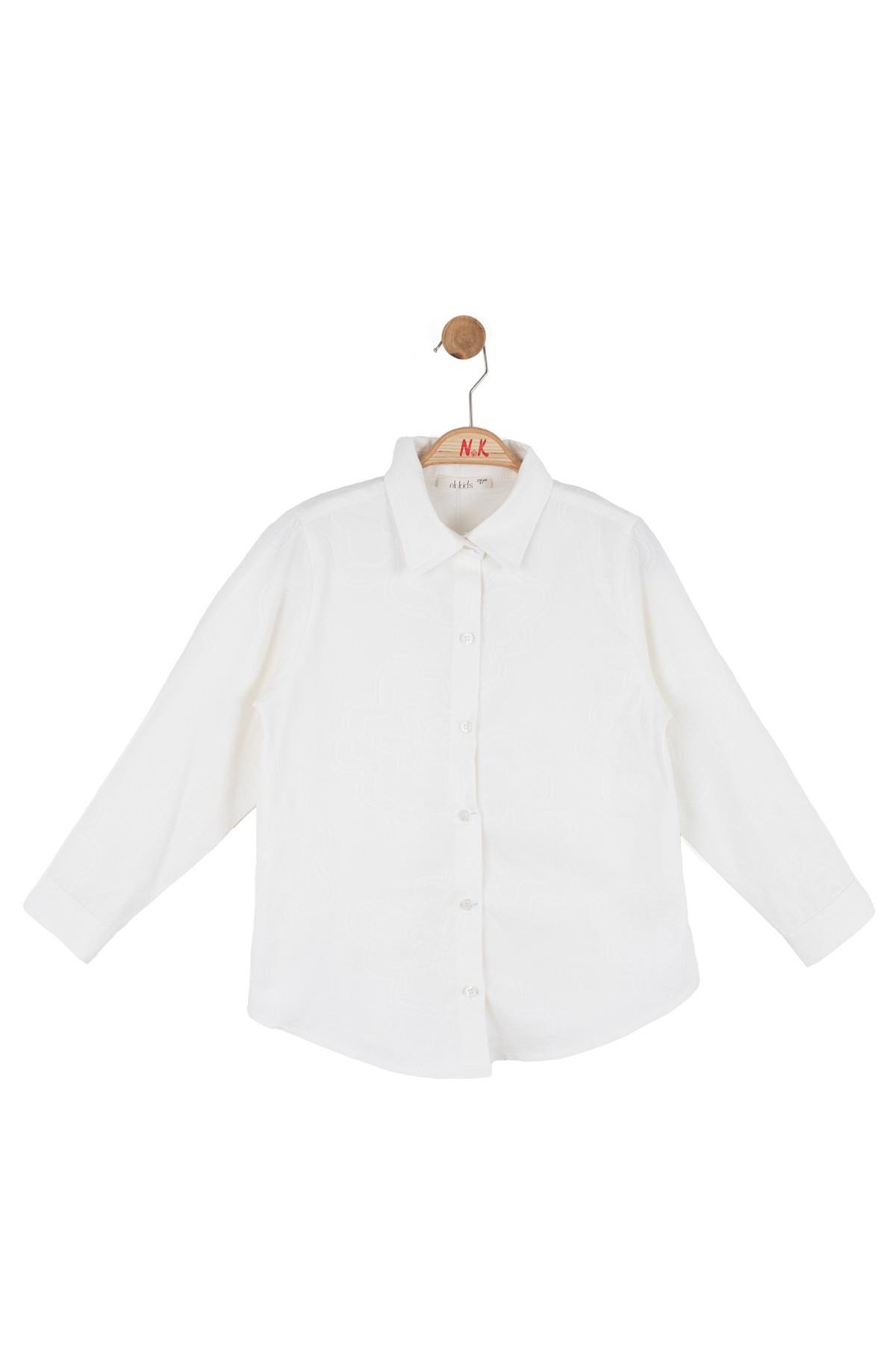 Nk Kids Kız Çocuk 4-8 Yaş Dokuma Desenli Pamuklu Gömlek Beyaz