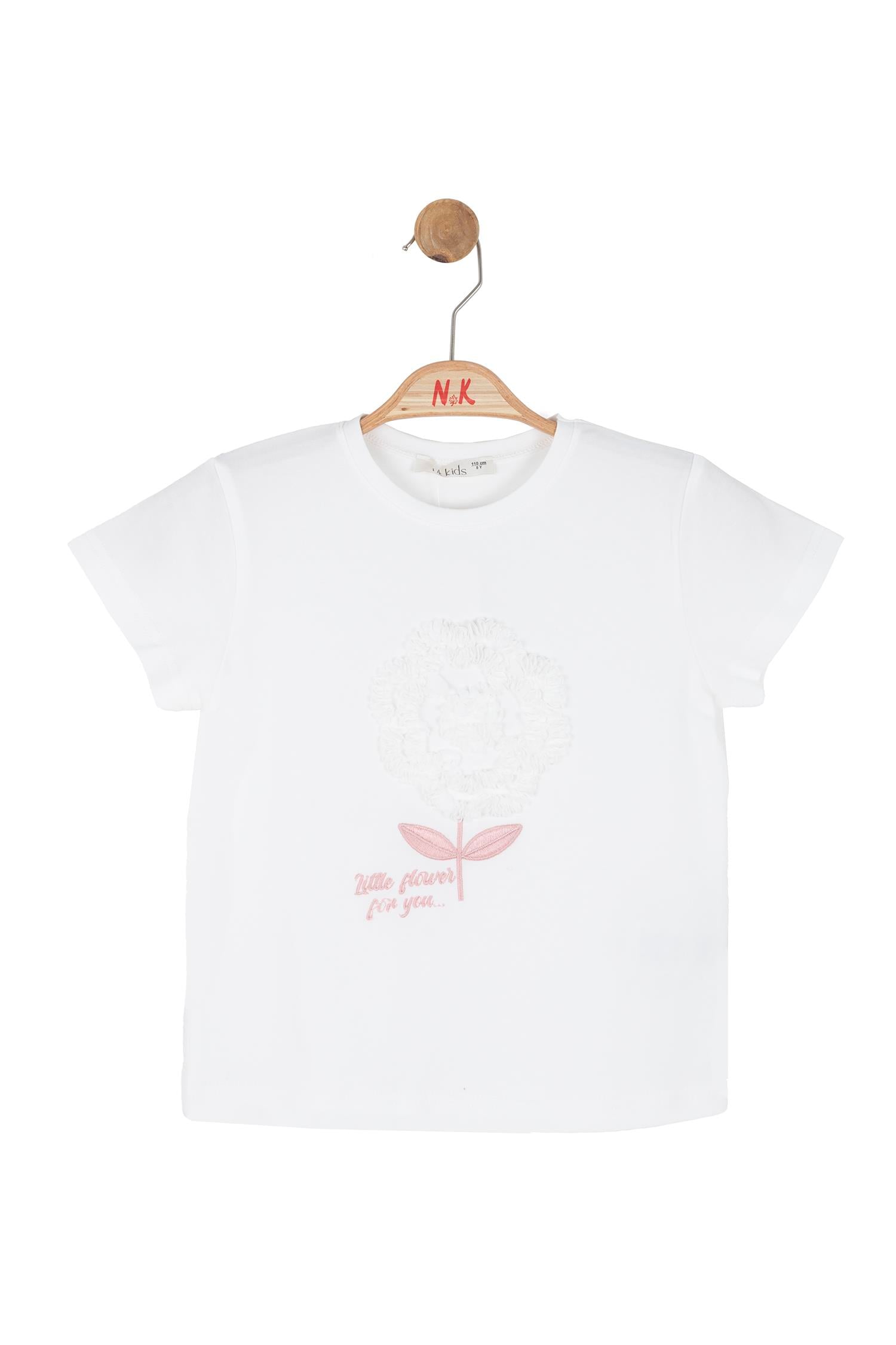 Nk Kids Kız Çocuk 4-8 Yaş Kabartma Desen İşlemeli T-shirt Ekru-Pembe