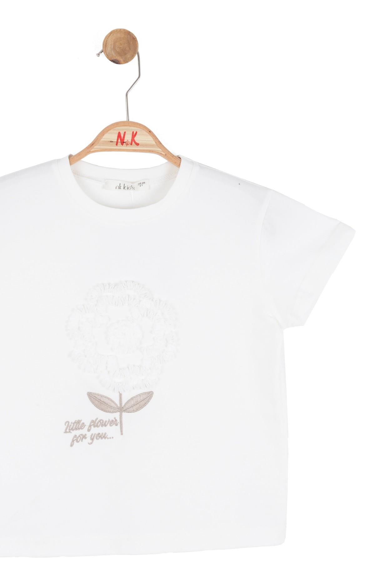 Nk Kids Kız Çocuk 4-8 Yaş Kabartma Desen İşlemeli T-shirt Ekru-Vizon