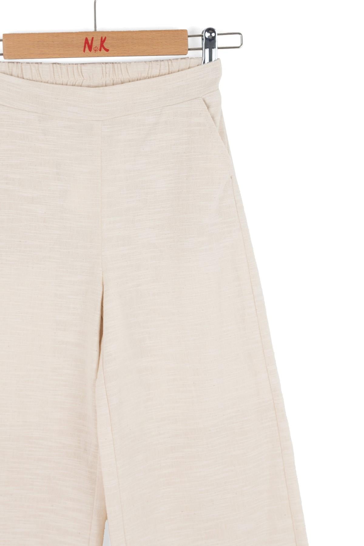 Nk Kids Kız Çocuk 4-8 Yaş Keten Palazzo Pantolon Krem