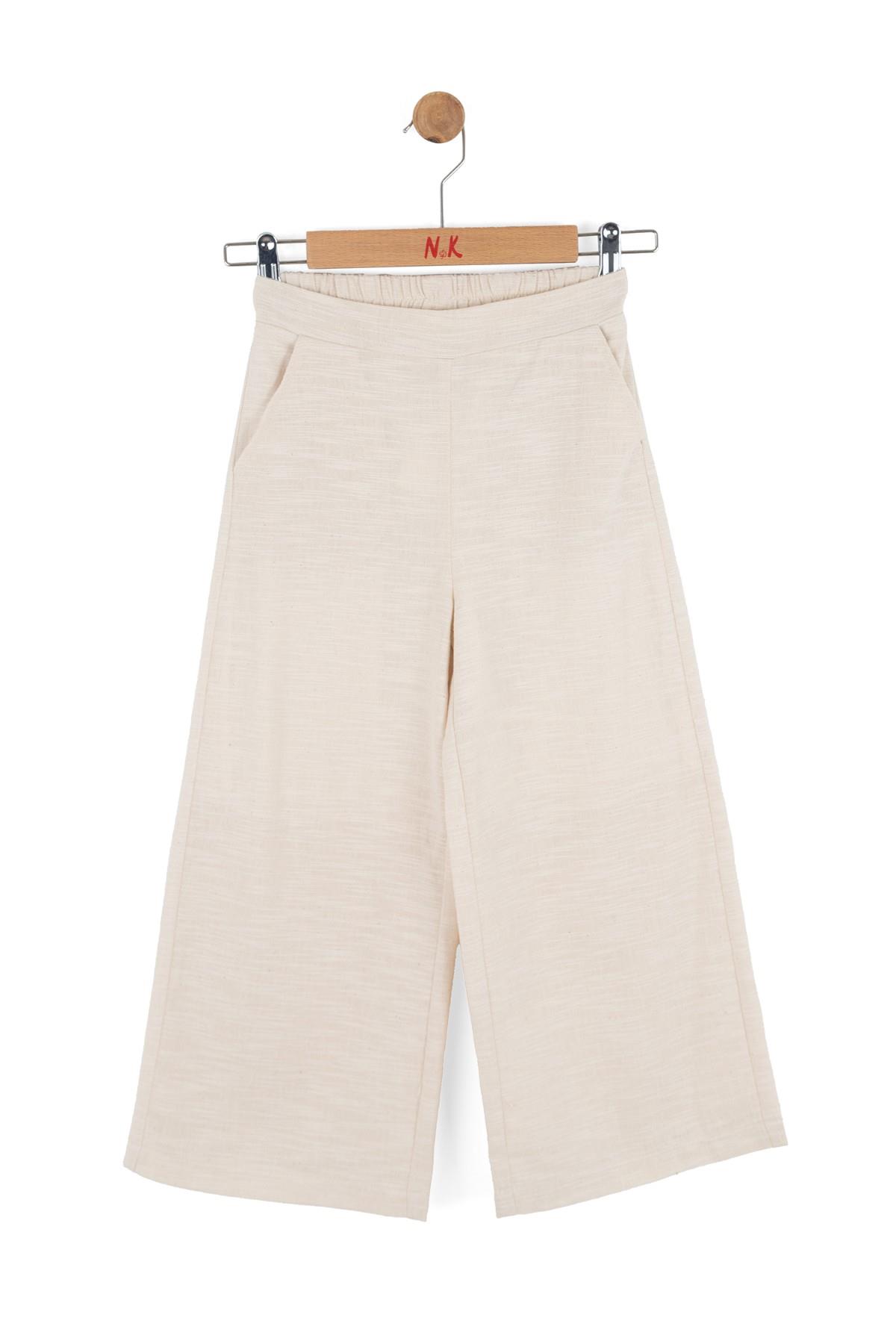 Nk Kids Kız Çocuk 4-8 Yaş Keten Palazzo Pantolon Krem