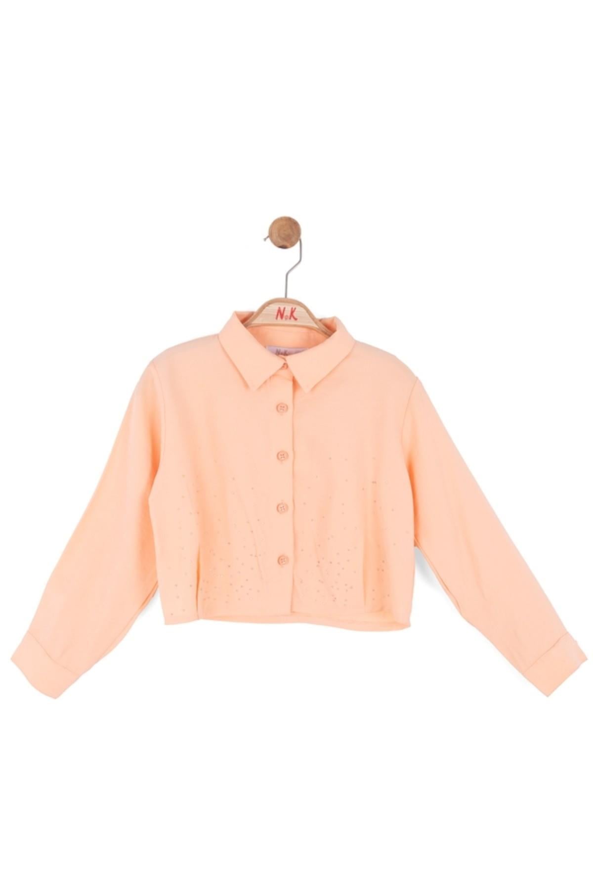 Nk Kids Kız Çocuk 4-8 Yaş Taş Detaylı Pamuklu Gömlek Somon