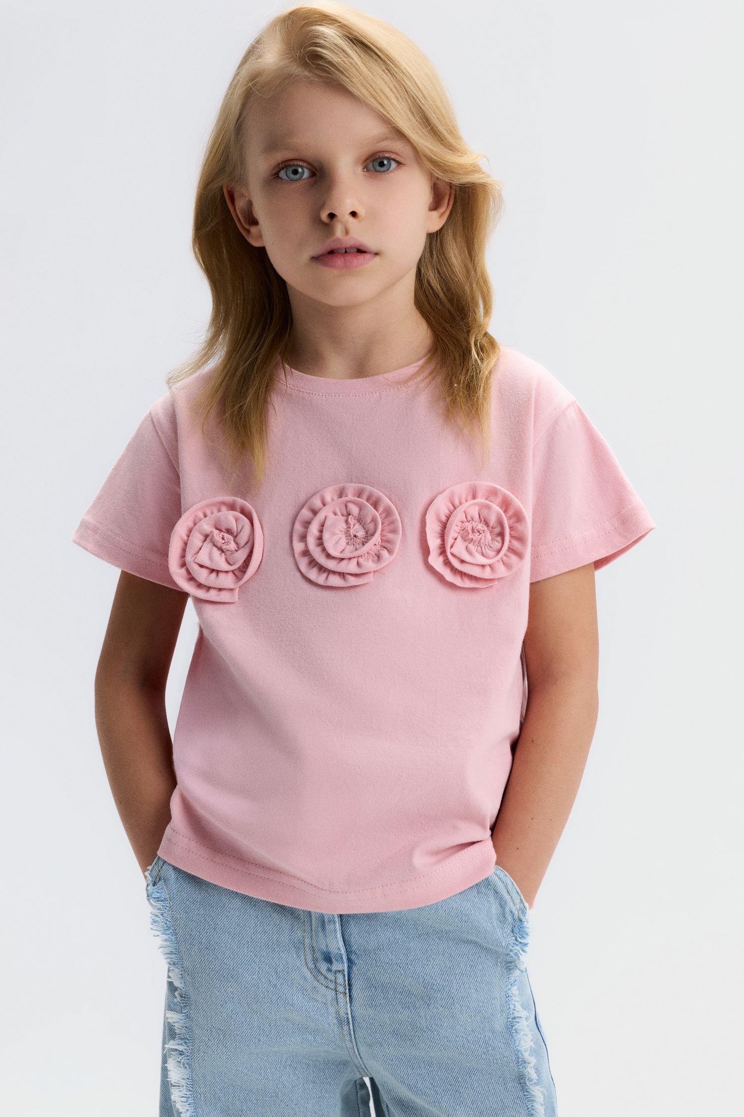 Nk Kids Kız Çocuk 4-8 Yaş Üç Boyutlu Gül Detaylı T-shirt Pembe