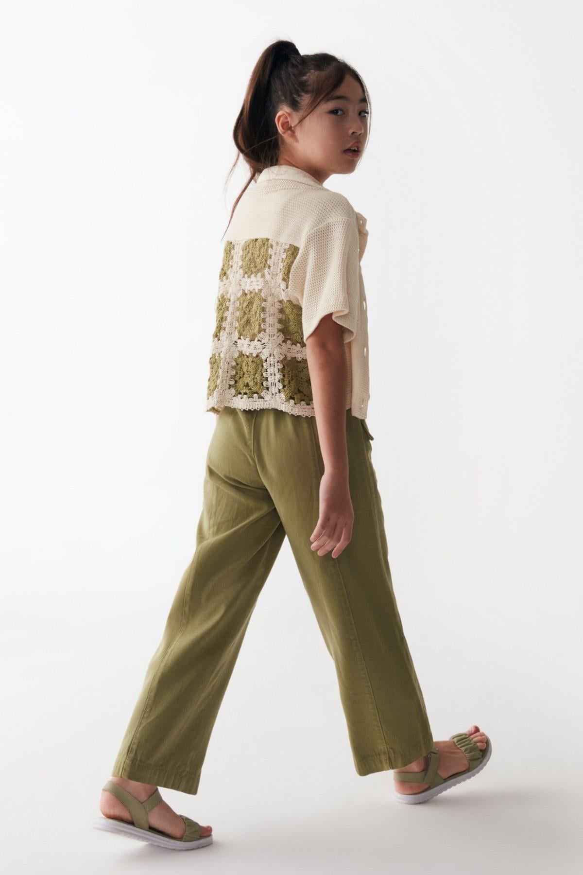 Nk Kids Kız Çocuk 8-14 Yaş Bol Paça Keten Pantolon 56710 Haki
