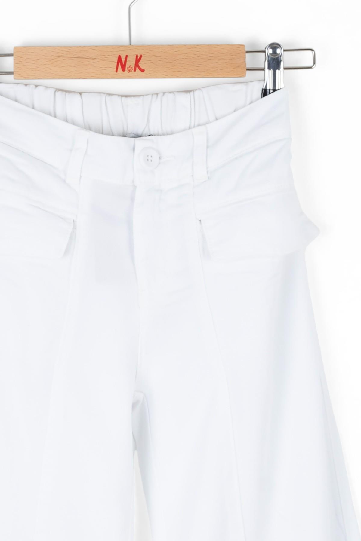 Nk Kids Kız Çocuk 8-14 Yaş Bol Paça Keten Pantolon 56710 Beyaz
