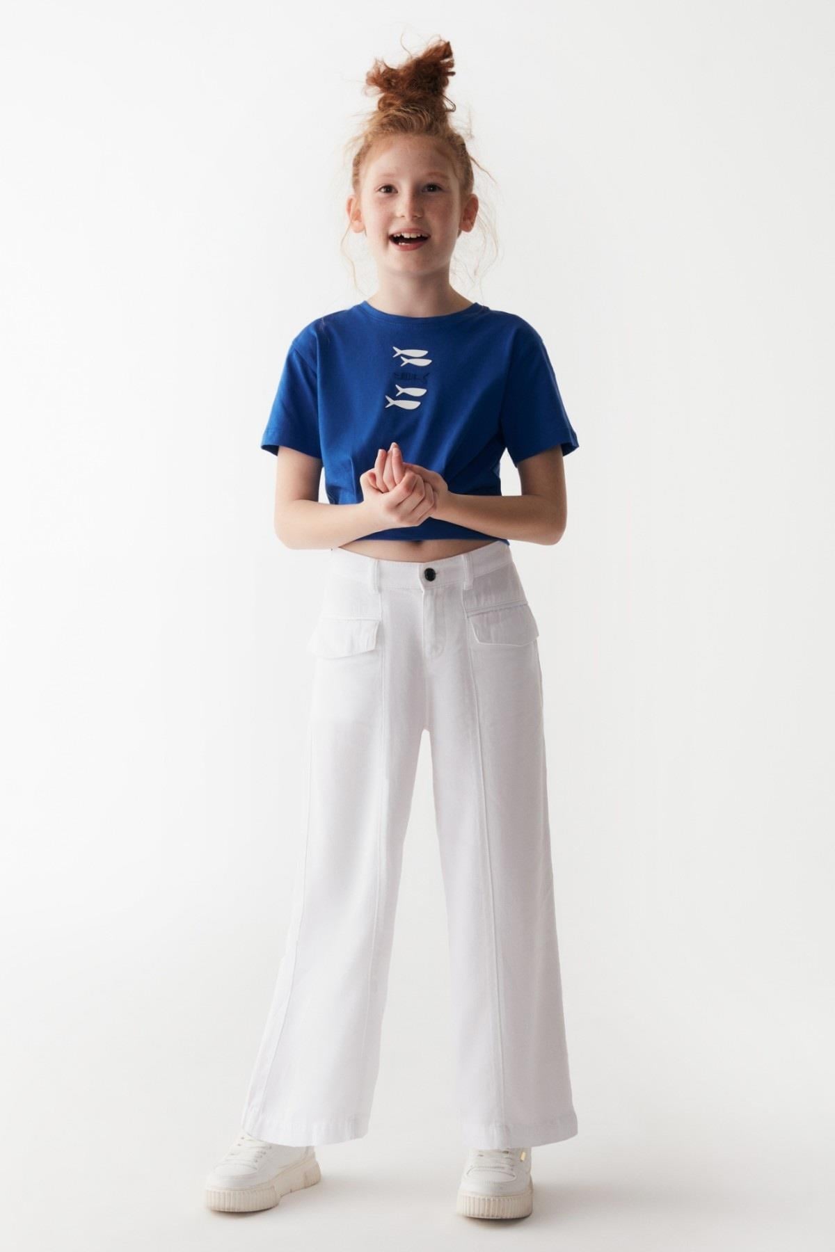 Nk Kids Kız Çocuk 8-14 Yaş Bol Paça Keten Pantolon 56710 Beyaz