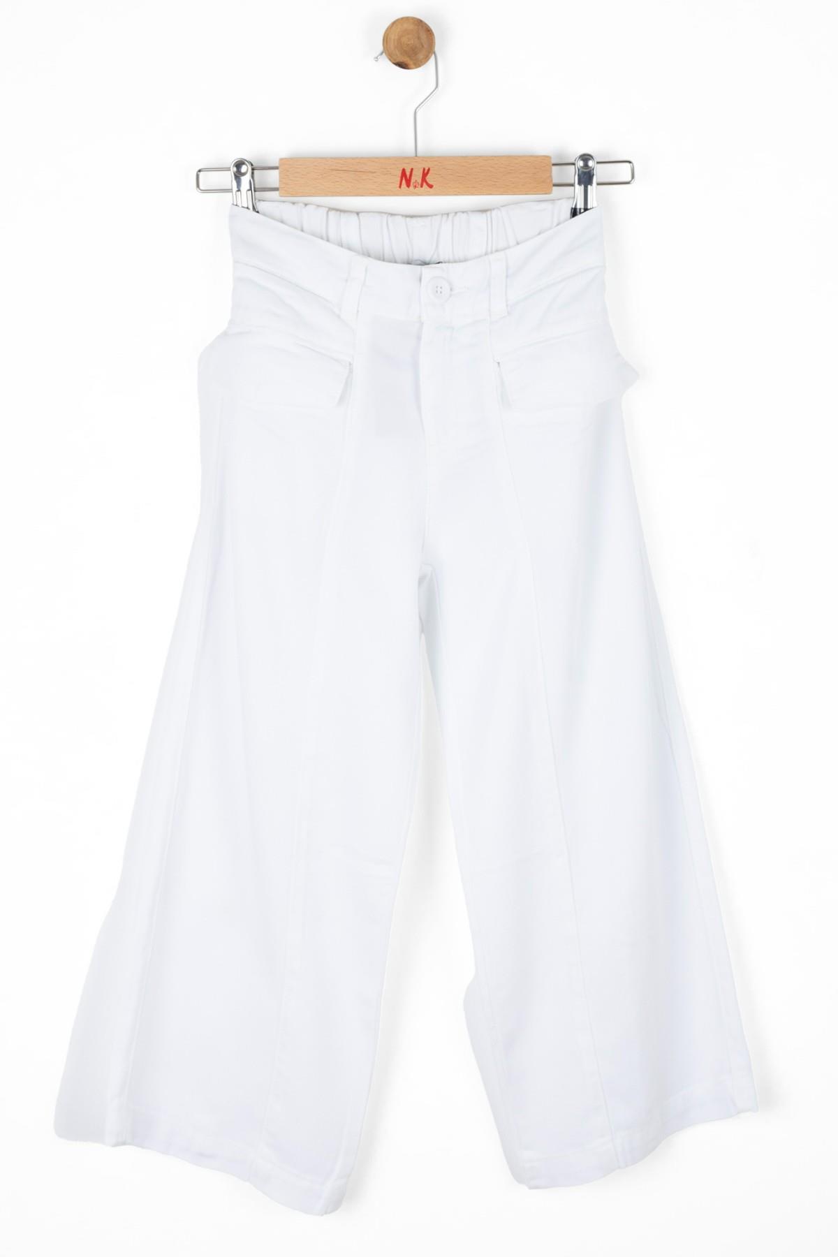 Nk Kids Kız Çocuk 8-14 Yaş Bol Paça Keten Pantolon 56710 Beyaz