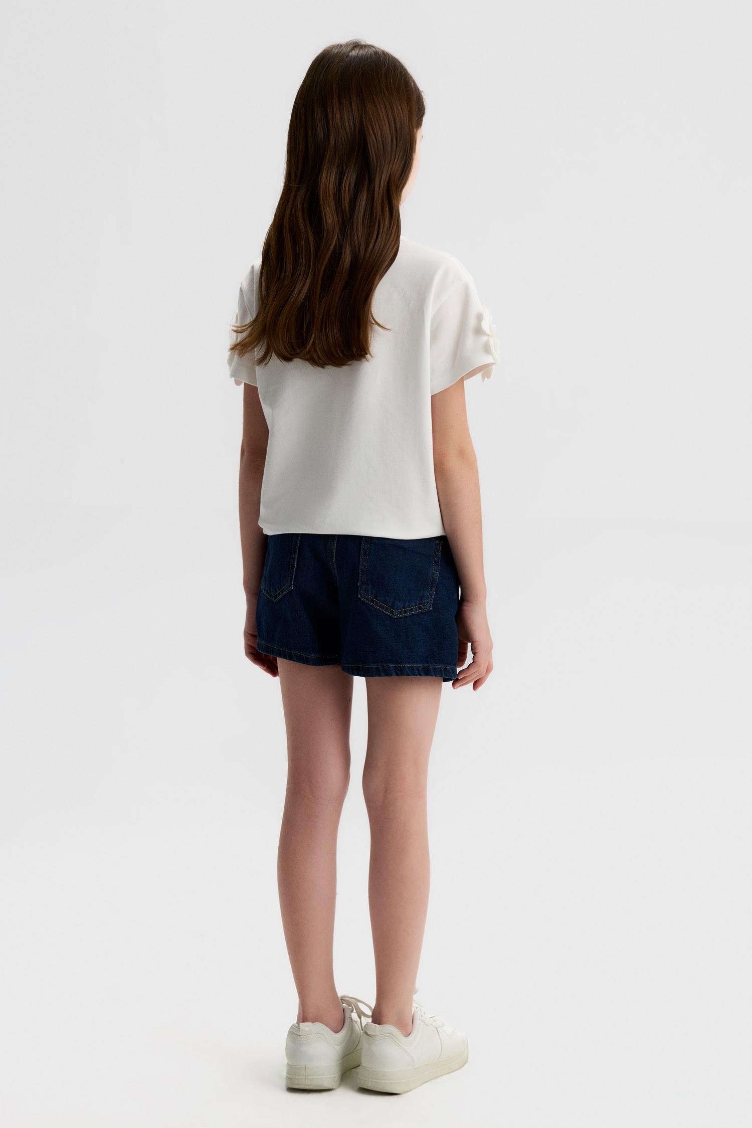 Nk Kids Kız Çocuk 8-14 Yaş Boncuklu Çiçek İşlemeli Kısa Kol T-shirt Ekru