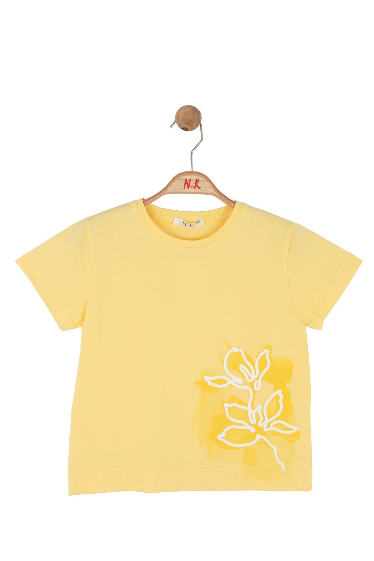 Nk Kids Kız Çocuk 8-14 Yaş Çiçek Baskılı Kısa Kol T-shirt Sarı