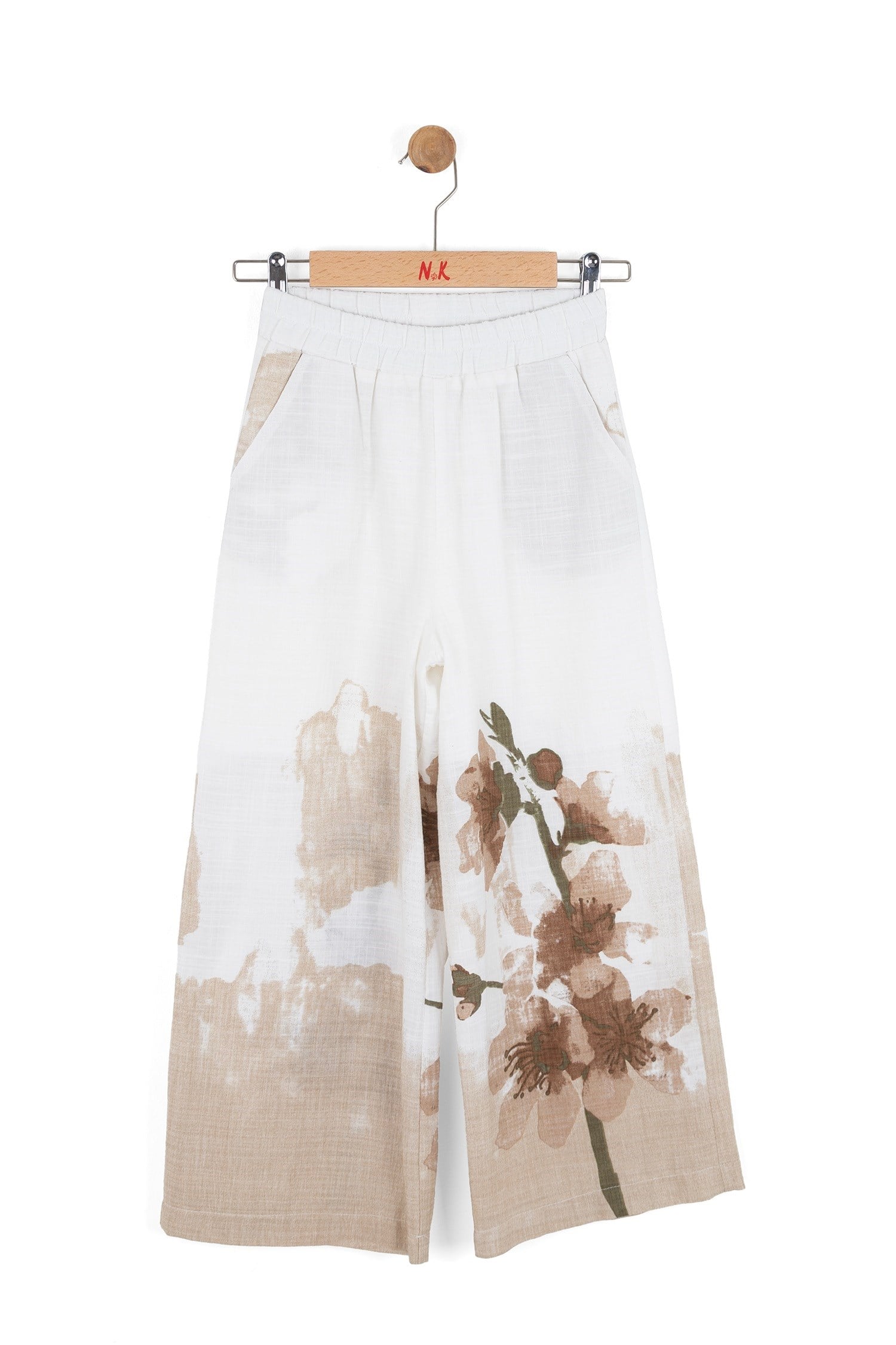 Nk Kids Kız Çocuk 8-14 Yaş Desenli Keten Palazzo Pantolon Krem
