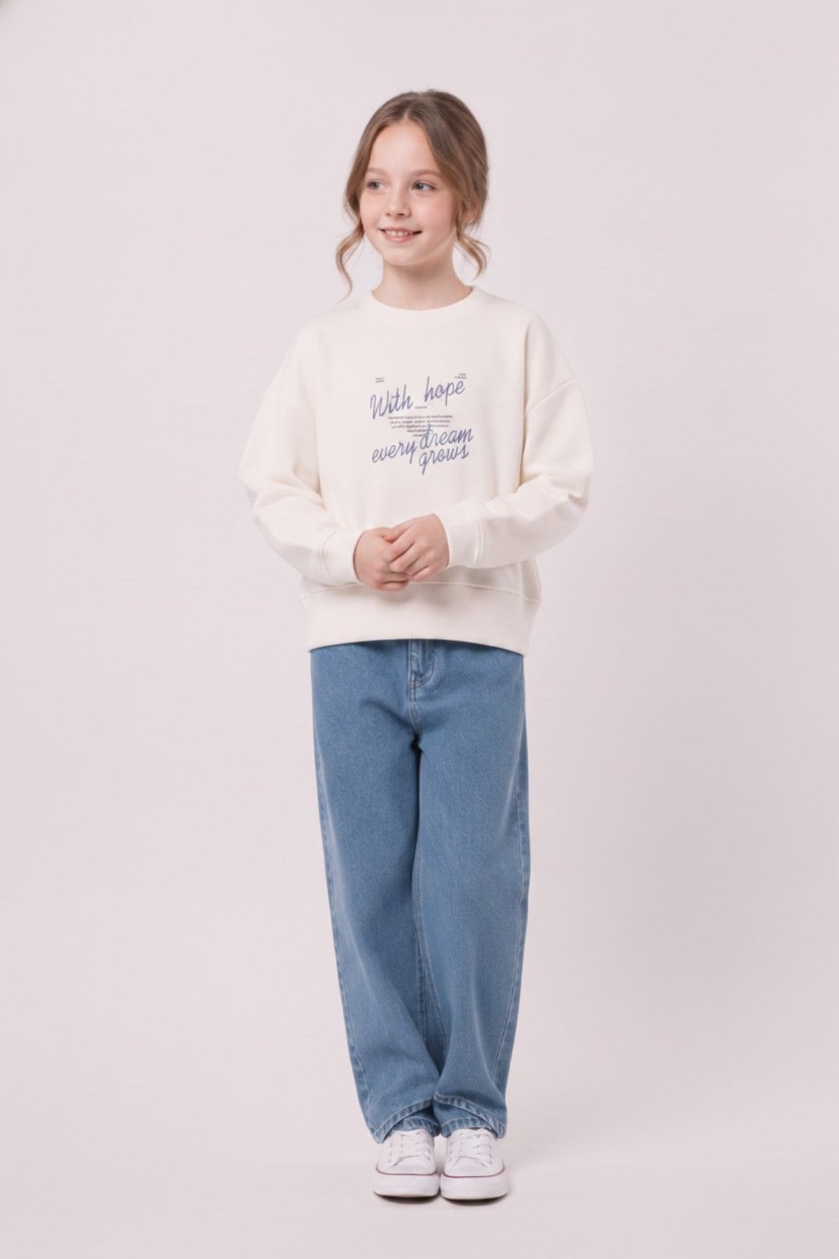 Nk Kids Kız Çocuk 8-14 Yaş Desenli Sweatshirt Krem