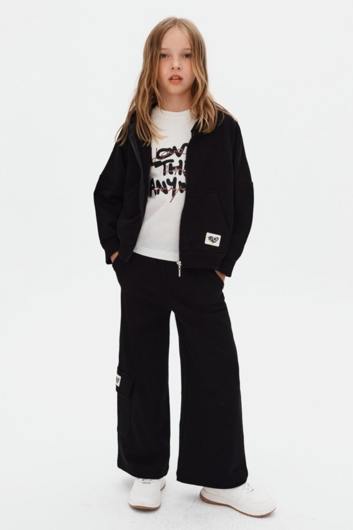 Nk Kids Kız Çocuk 8-14 Yaş Kapüşonlu Eşofman Takımı Siyah
