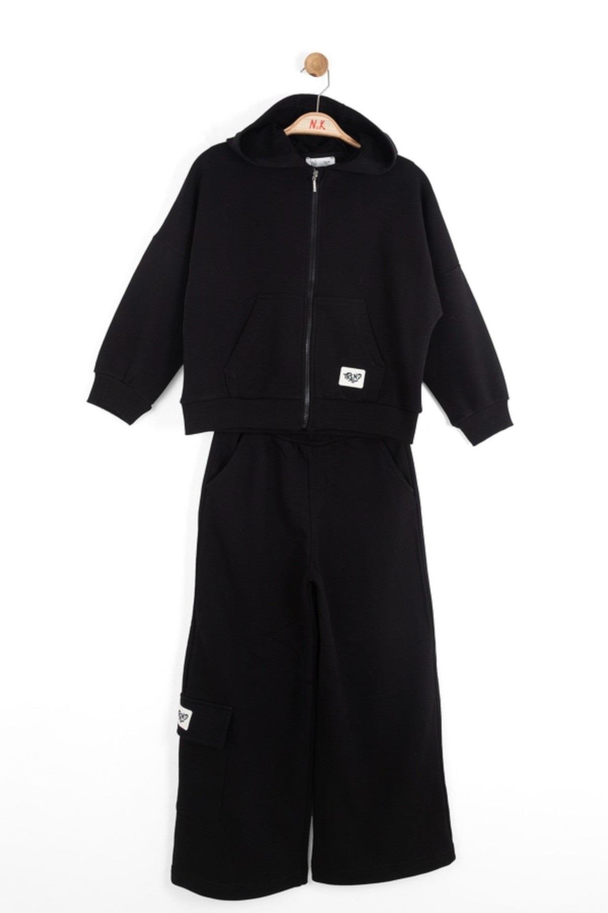 Nk Kids Kız Çocuk 8-14 Yaş Kapüşonlu Eşofman Takımı Siyah