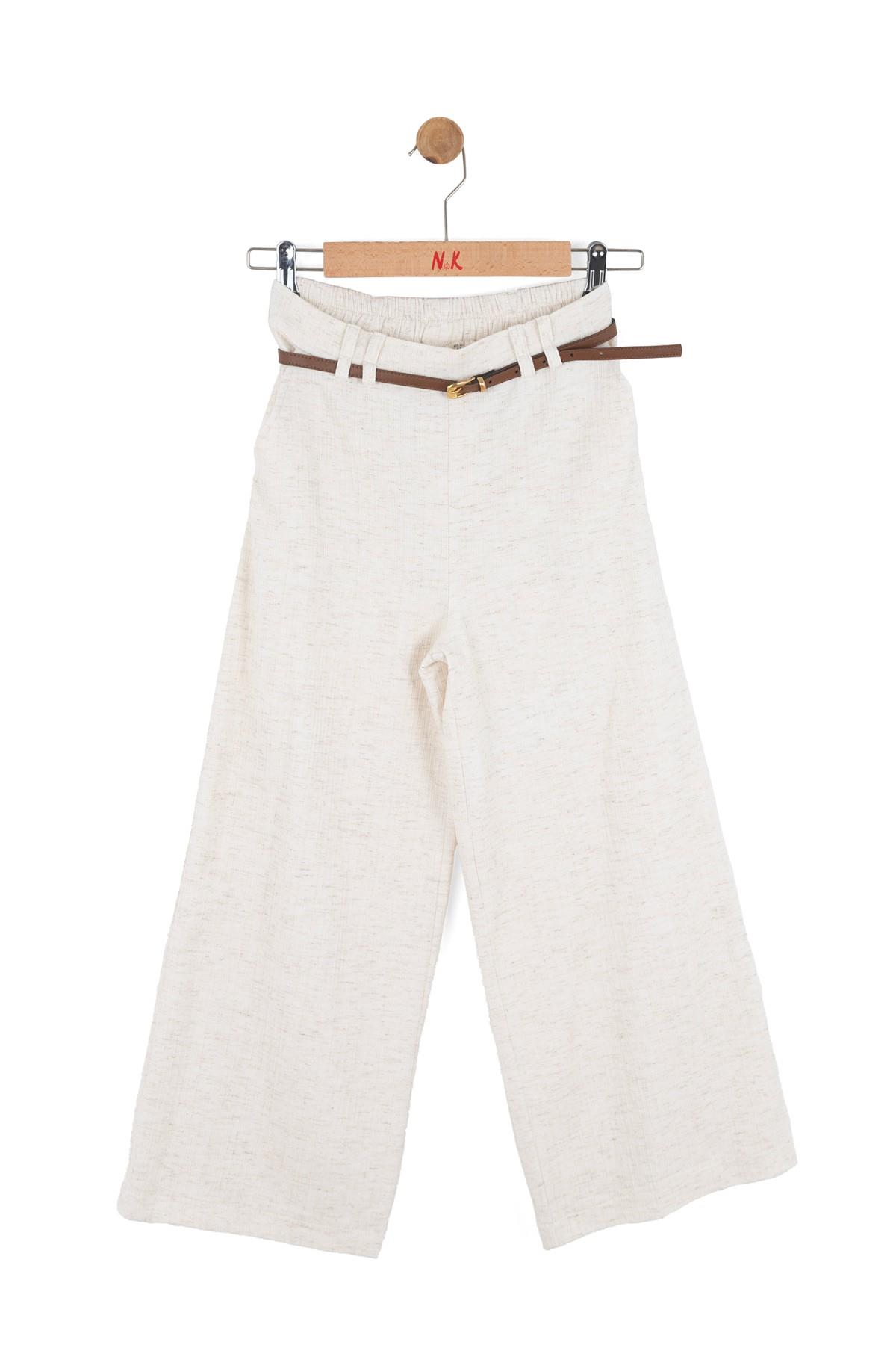 Nk Kids Kız Çocuk 8-14 Yaş Kemerli Müslin Kumaş Palazzo Pantolon Krem