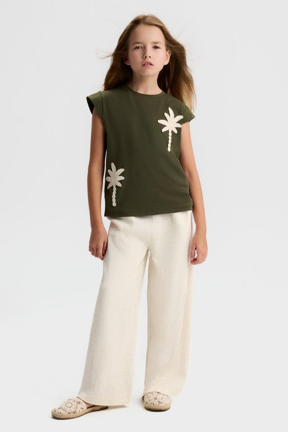 Nk Kids Kız Çocuk 8-14 Yaş Kemerli Müslin Kumaş Palazzo Pantolon Krem