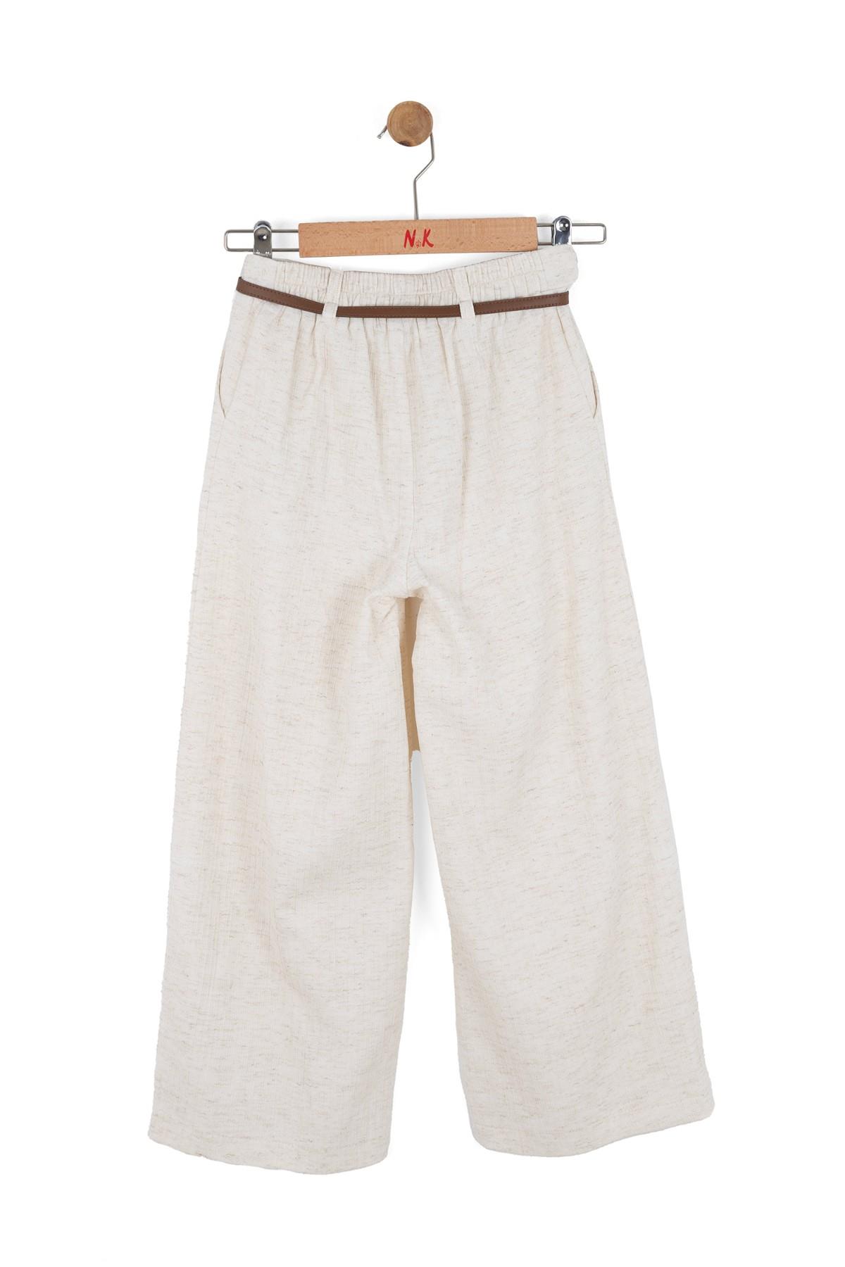 Nk Kids Kız Çocuk 8-14 Yaş Kemerli Müslin Kumaş Palazzo Pantolon Krem