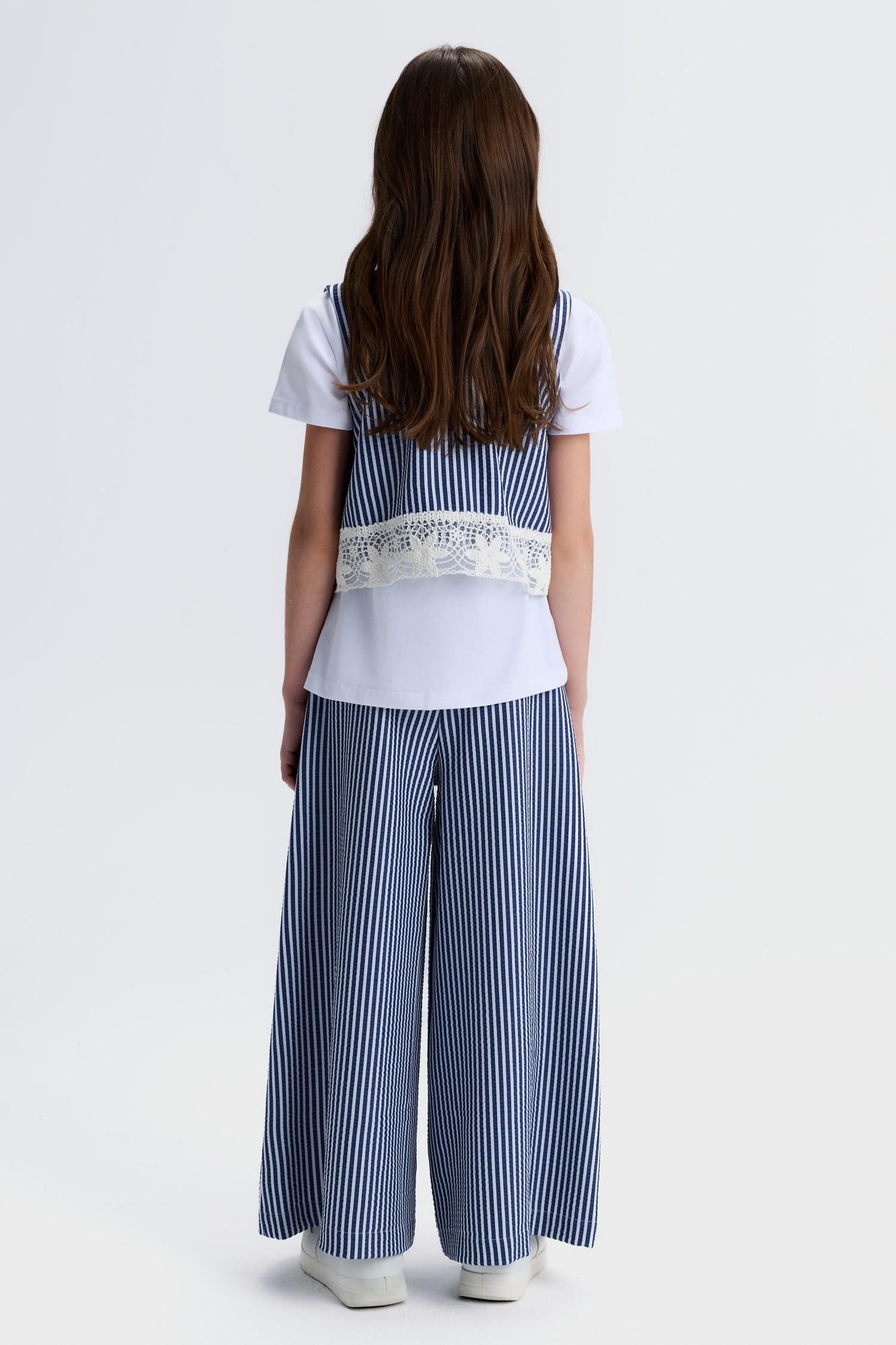 Nk Kids Kız Çocuk 8-14 Yaş Marin Desen Fistolu Crop Yelek Lacivert