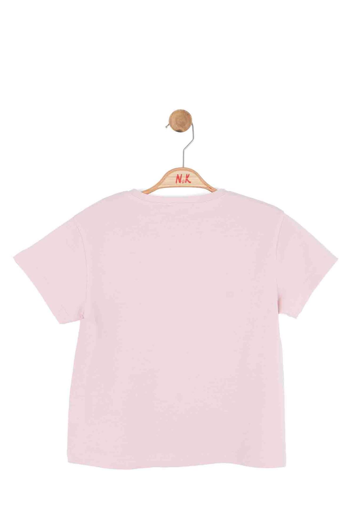 Nk Kids Kız Çocuk 8-14 Yaş Palmiye Desenli Kısa Kol T-Shirt Pudra