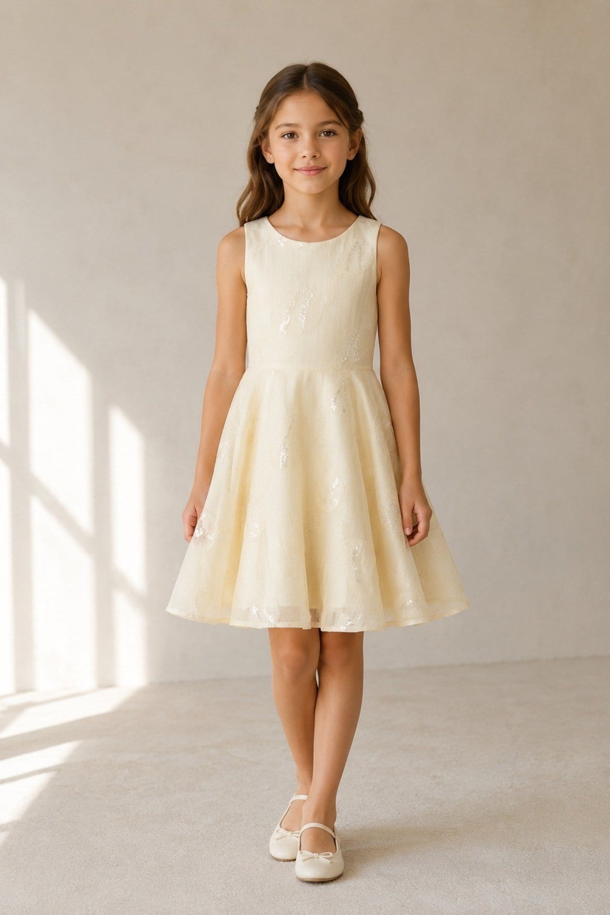 Nk Kids Kız Çocuk 8-14 Yaş Payet İşlemeli Astarlı Şifon Elbise Krem