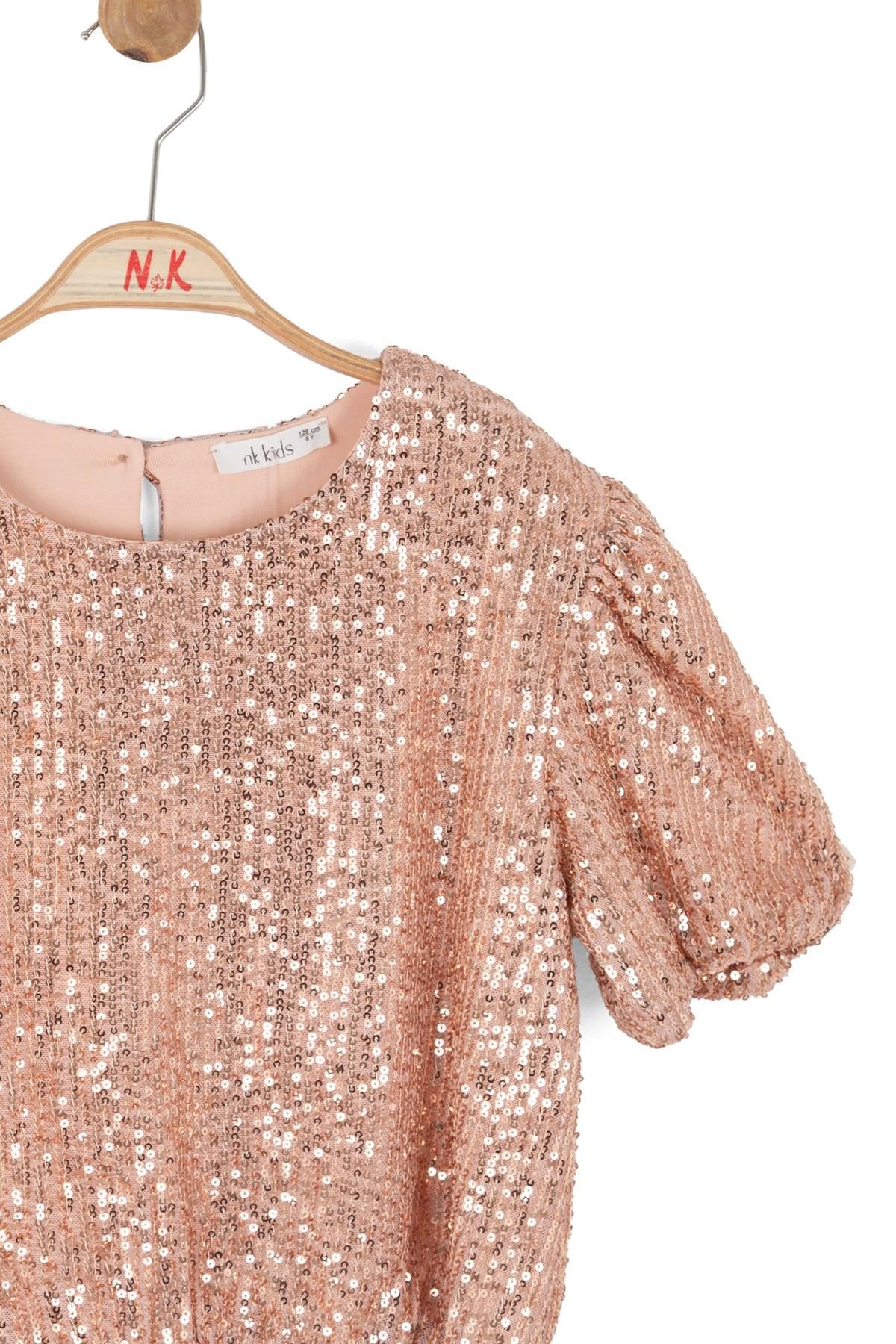 Nk Kids Kız Çocuk 8-14 Yaş Pul Payet Karpuz Kol Bluz Pembe