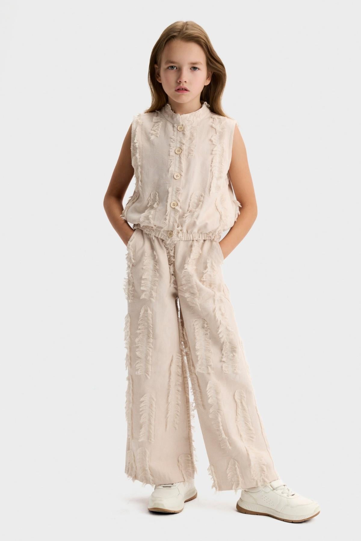 Nk Kids Kız Çocuk 8-14 Yaş Püskül Detaylı Keten Pantolon Krem