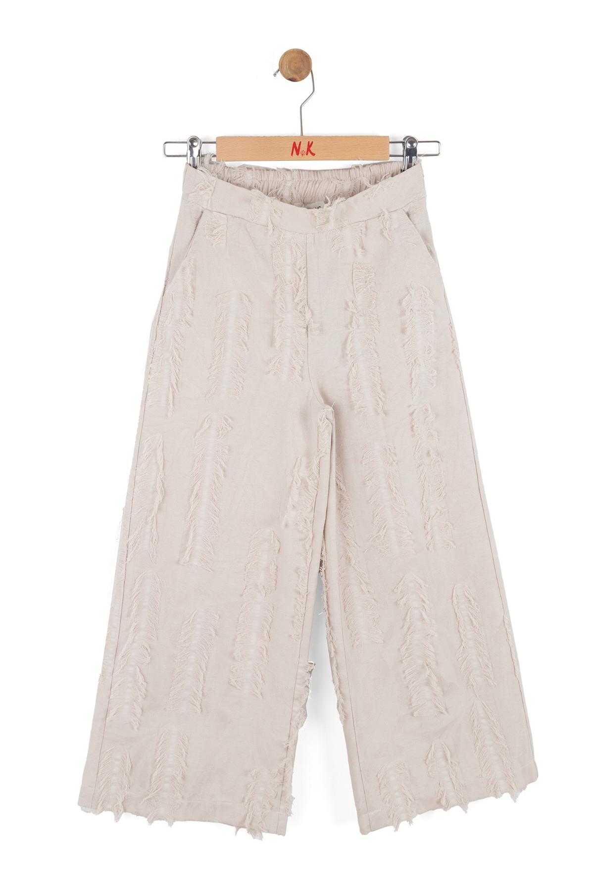 Nk Kids Kız Çocuk 8-14 Yaş Püskül Detaylı Keten Pantolon Krem