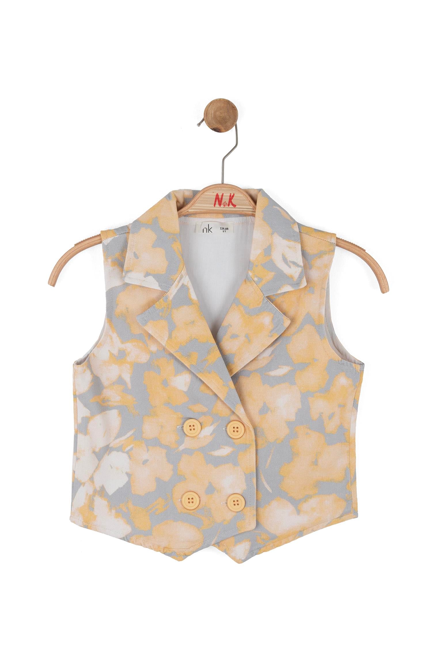 Nk Kids Kız Çocuk 8-14 Yaş Soyut Çicek Baskılı Yelek Sarı