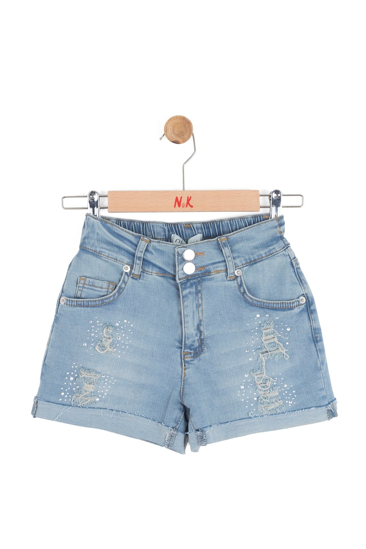 Nk Kids Kız Çocuk 8-14 Yaş Taş Detaylı Denim Şort Kot Mavi
