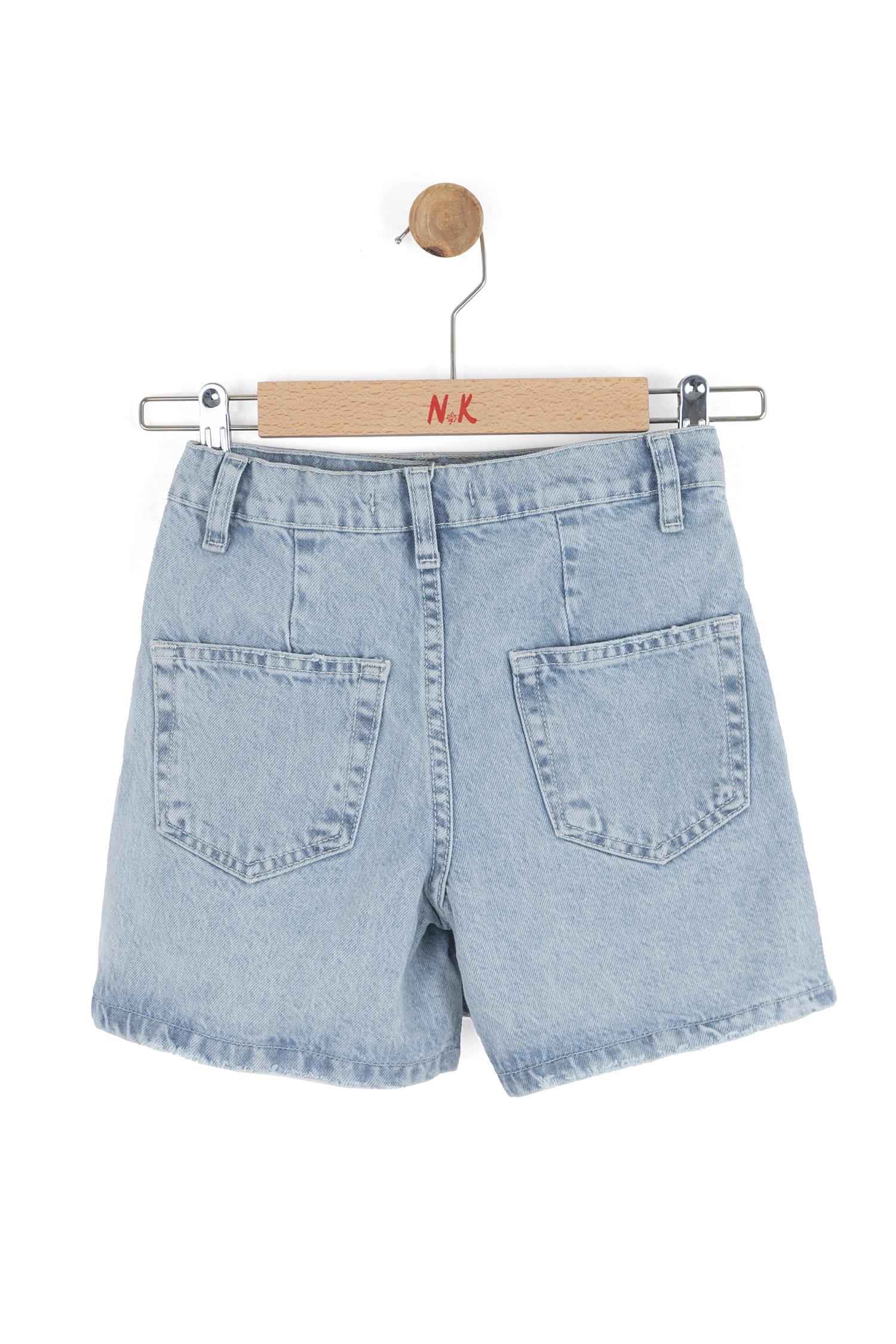 Nk Kids Kız Çocuk 8-14 Yaş Yırtıklı Denim Şort Etek Mavi