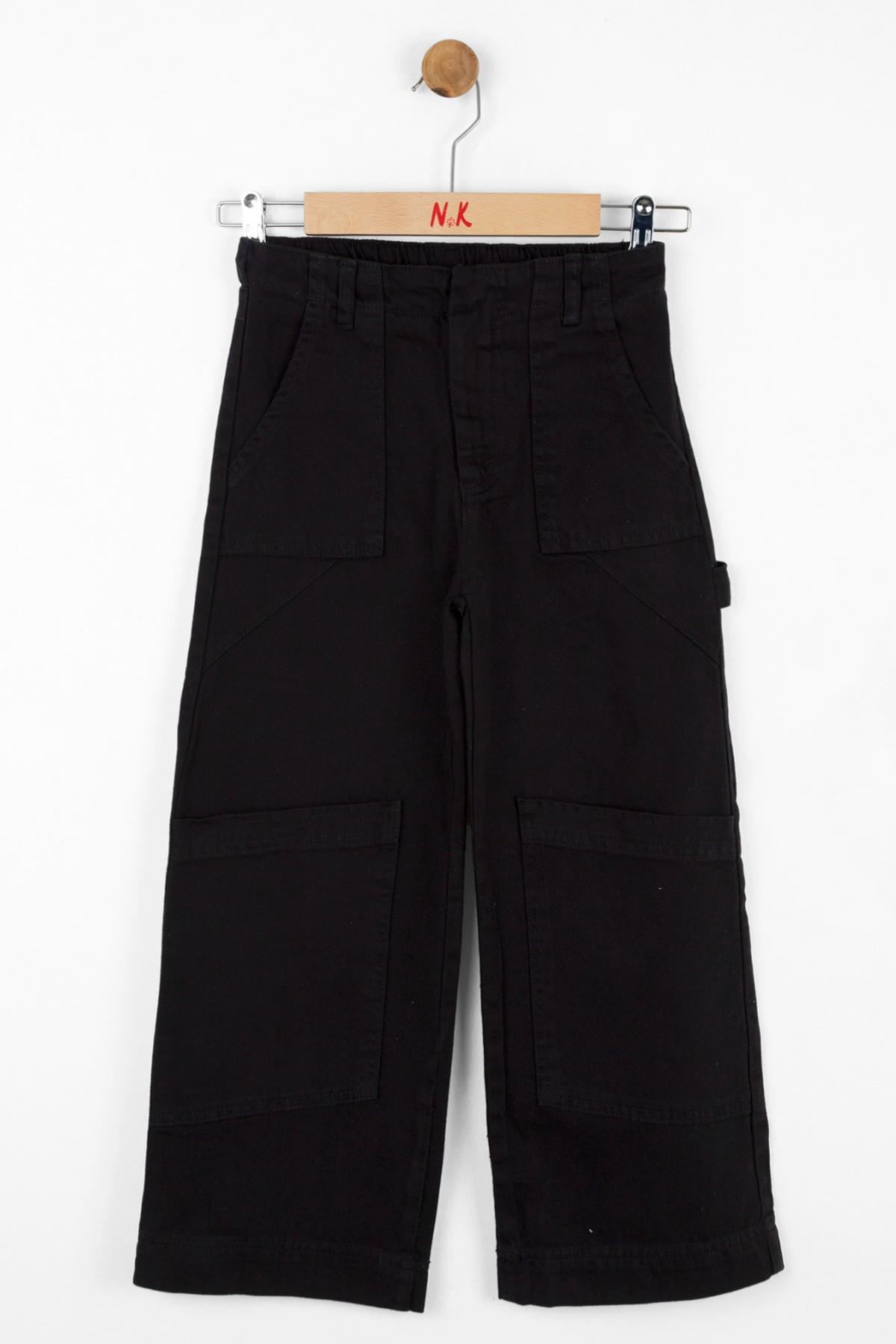 Nk Kids Kız Çocuk Bol Paça Cepli Denim Pantolon 56706 Siyah