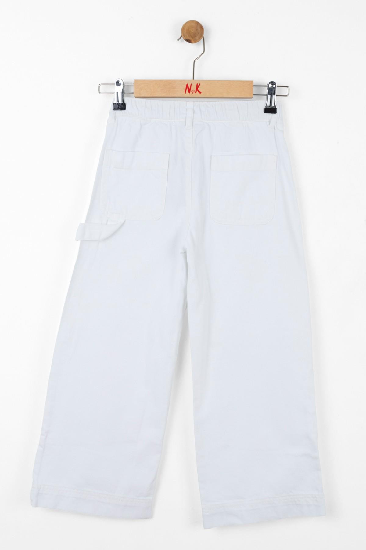 Nk Kids Kız Çocuk Bol Paça Cepli Denim Pantolon 56706 Beyaz