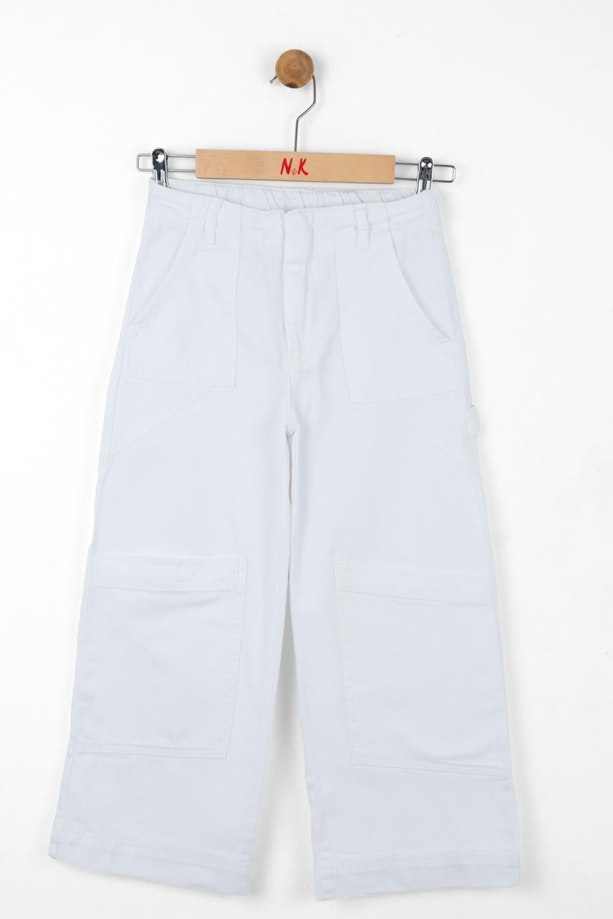 Nk Kids Kız Çocuk Bol Paça Cepli Denim Pantolon 56706 Beyaz