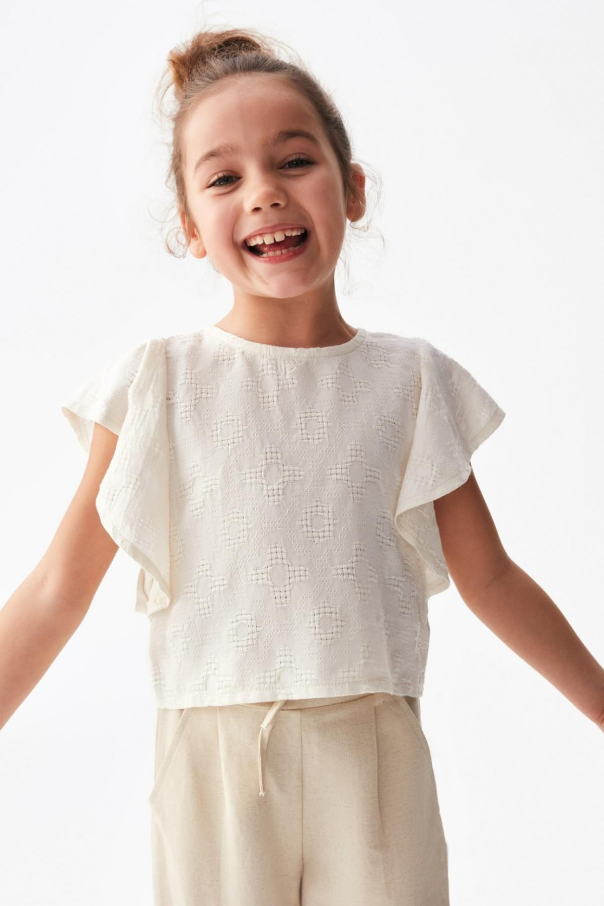 Nk Kids Kız Çocuk Fırfırlı Kol İşlemeli Bluz 36525 Krem