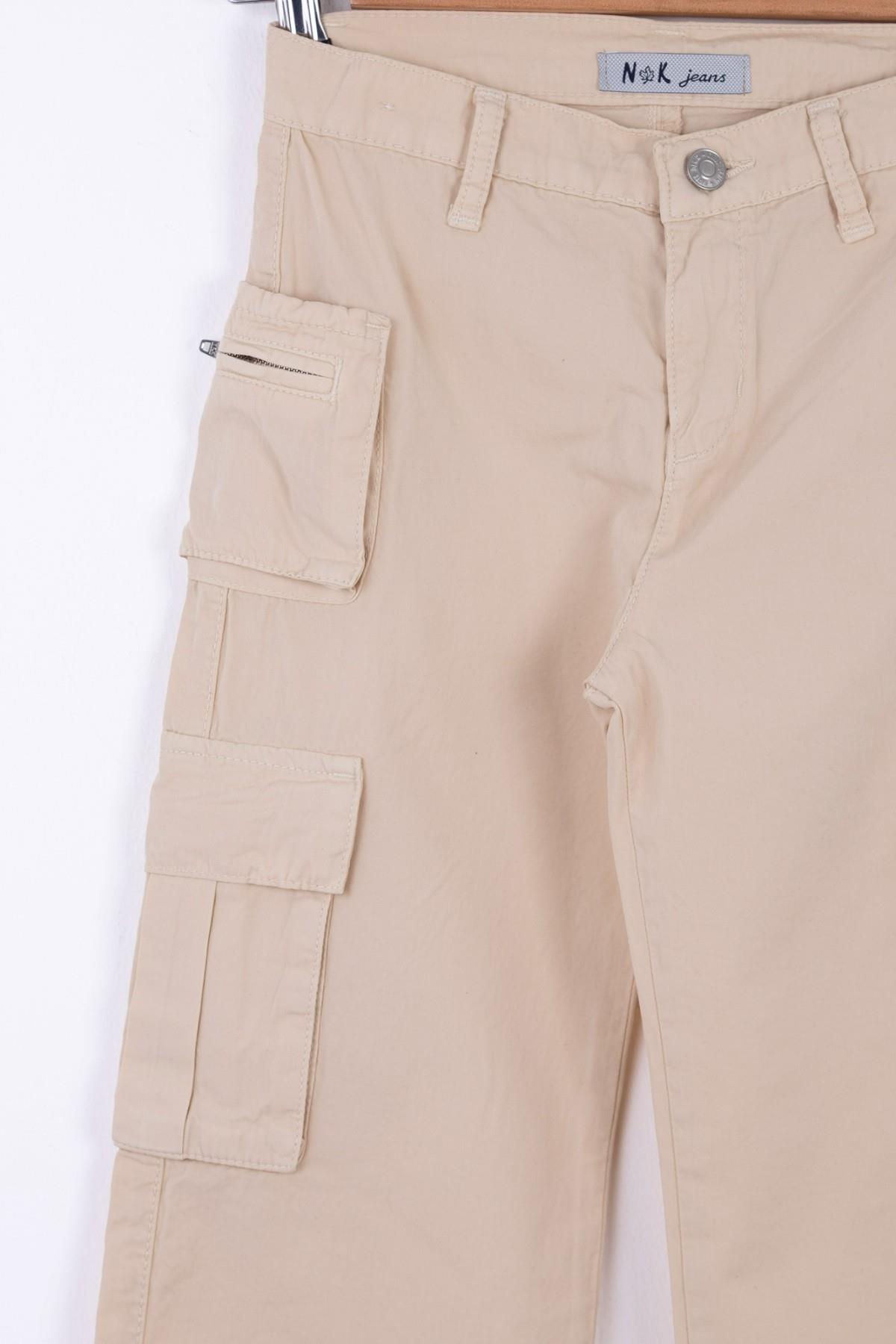 Nk Kids Kız Çocuk Kargo Cep Bol Paça Yazlık  Pantolon 56701 Krem