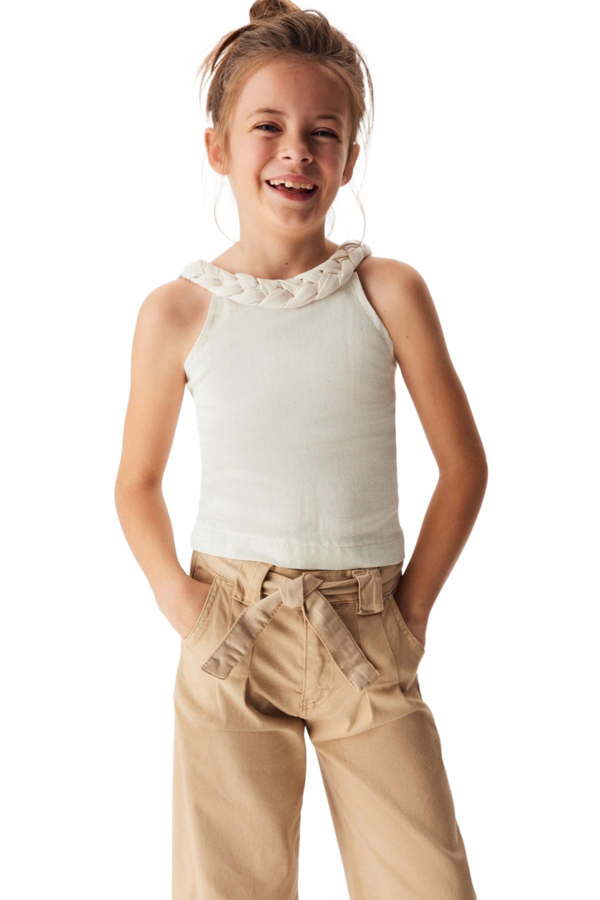 NK Kids Kız Çocuk Kemerli Bol Paça Pantolon 54707 Taş Rengi