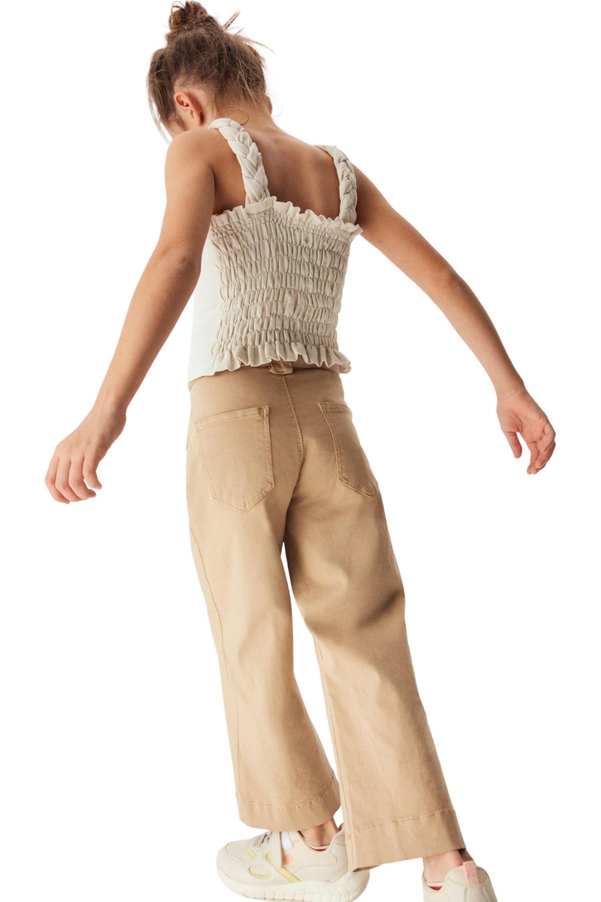 NK Kids Kız Çocuk Kemerli Bol Paça Pantolon 54707 Taş Rengi