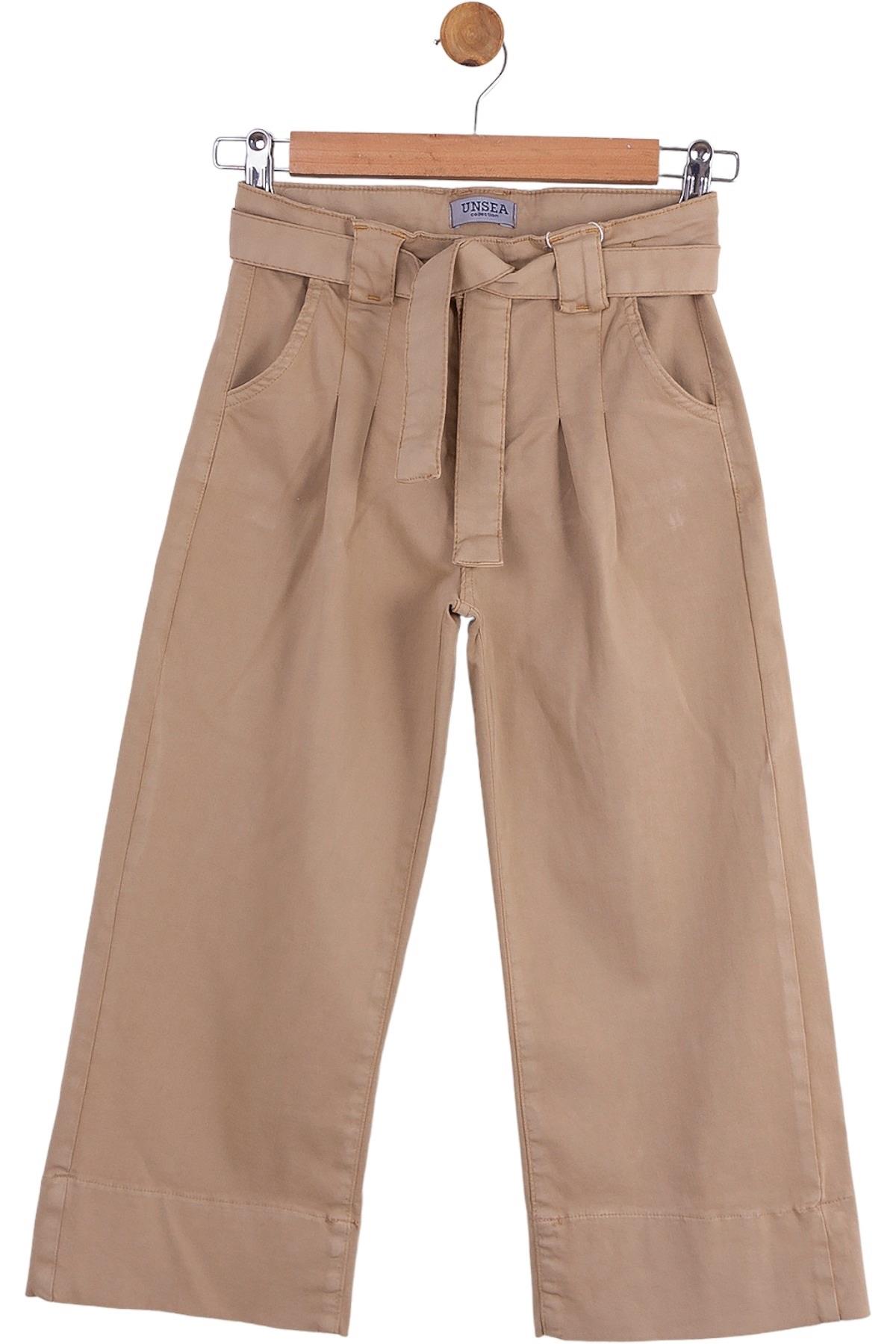 NK Kids Kız Çocuk Kemerli Bol Paça Pantolon 54707 Taş Rengi