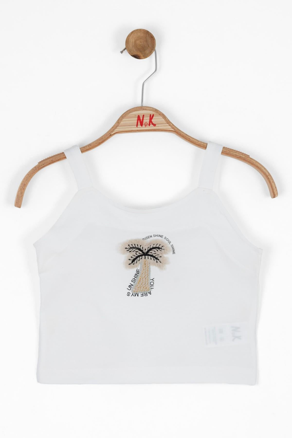 Nk Kids Kız Çocuk Palmiye İşlemeli Askılı Crop 36400 Ekru