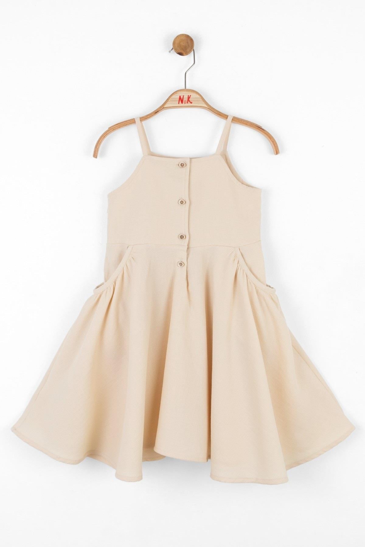 Nk Kids Kız Çocuk Petek Doku %100 Pamuk Elbise 76503 Krem